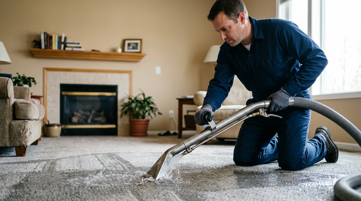 Water damage restoration technician working near Luxor, PA